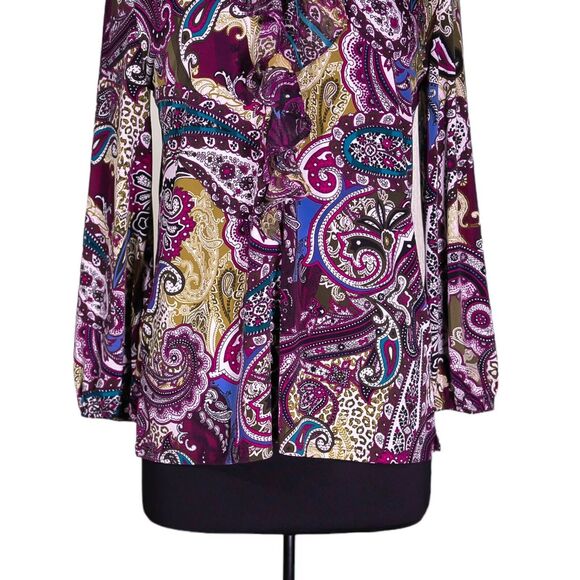 Chico's Women's Blouse Multicolor Paisley Stretch Ruffle V-Neck Shirt Top 1 M/8 - Picture 6 of 8